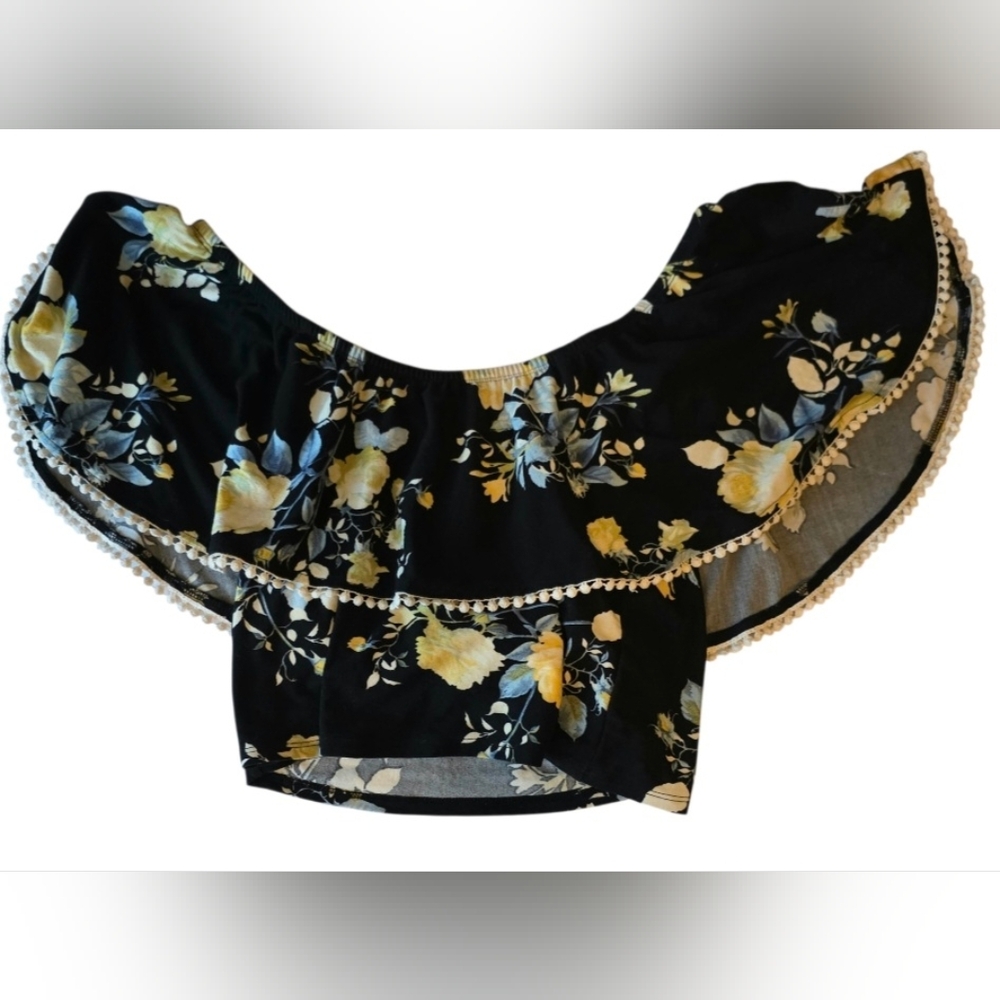 Riley&James Floral On Or Off-Shoulder Crop Top Retro Cha Cha Style